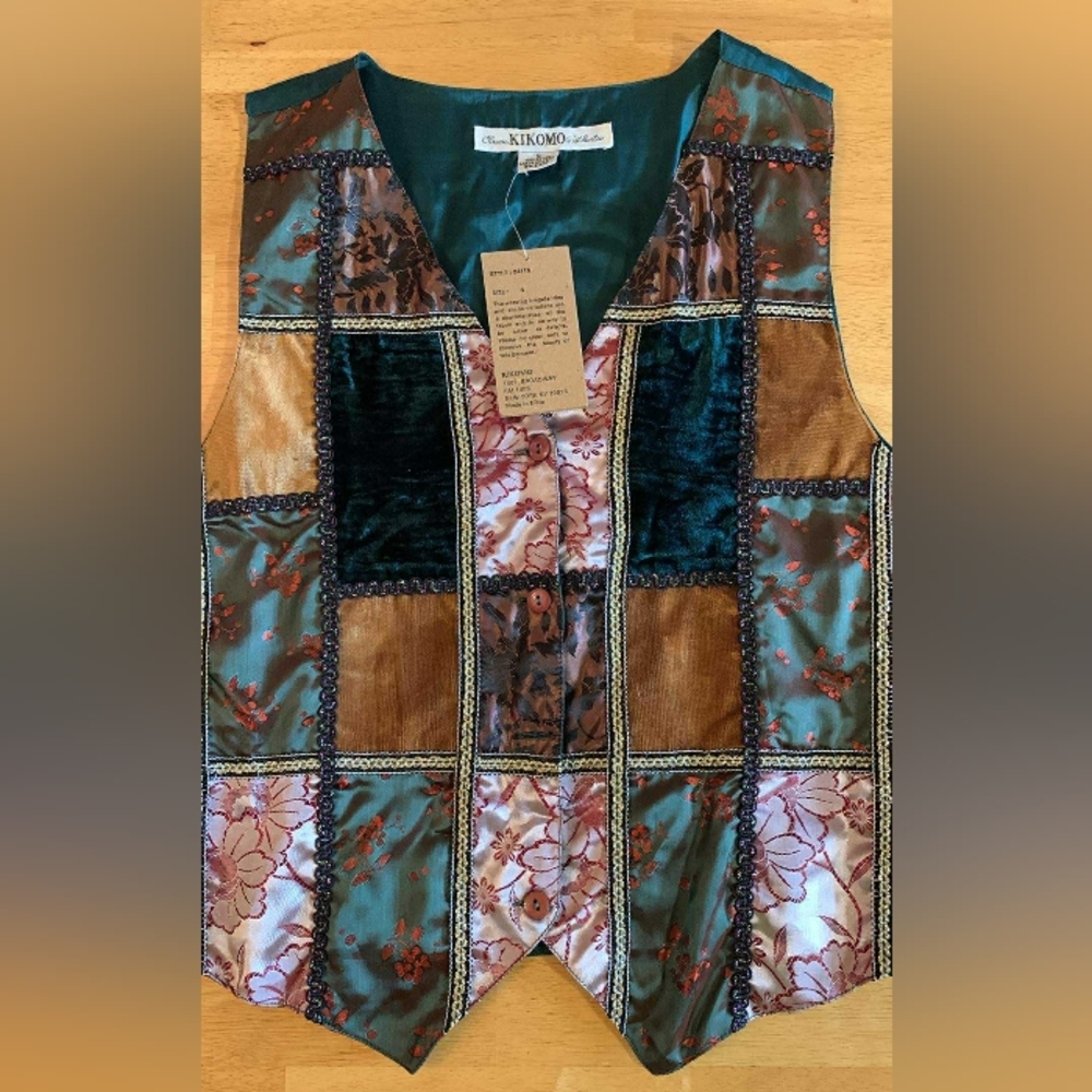 NWT Kikomo Boho Fall Earthy-Colored Patchwork Vest Size S